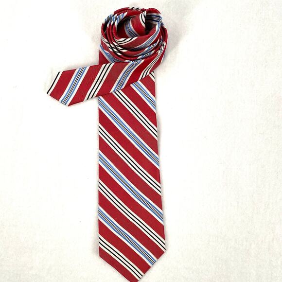 Mens 100% Silk Repp Tie Striped Red White Blue Daniel Cremieux USA 61.5"  4" - Picture 5 of 5